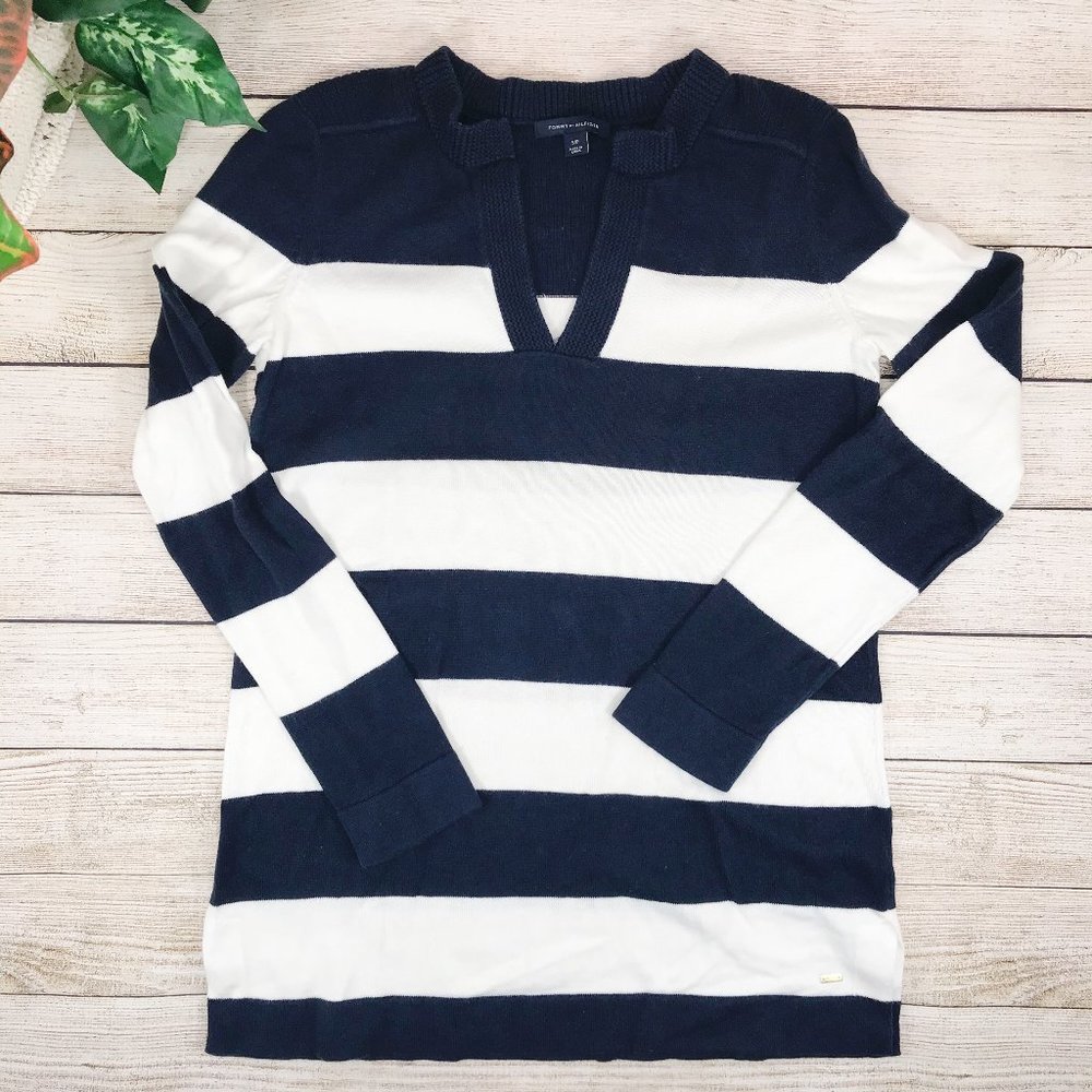 Tommy Hilfiger Navy and White Tunic Sweater